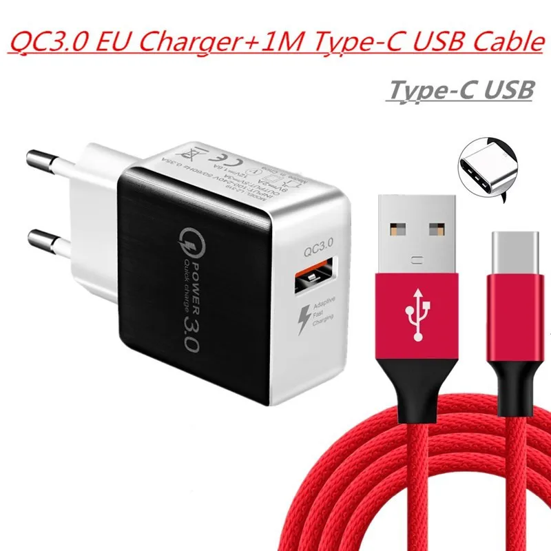 Быстрая зарядка 3,0 USB зарядное устройство QC3.0 USB быстрая зарядка USB зарядное устройство для Xiaomi Mi 9 8 samsung s10 s9 s8 huawei sony 10 XA3 XA - Цвет: EU Charger Cable