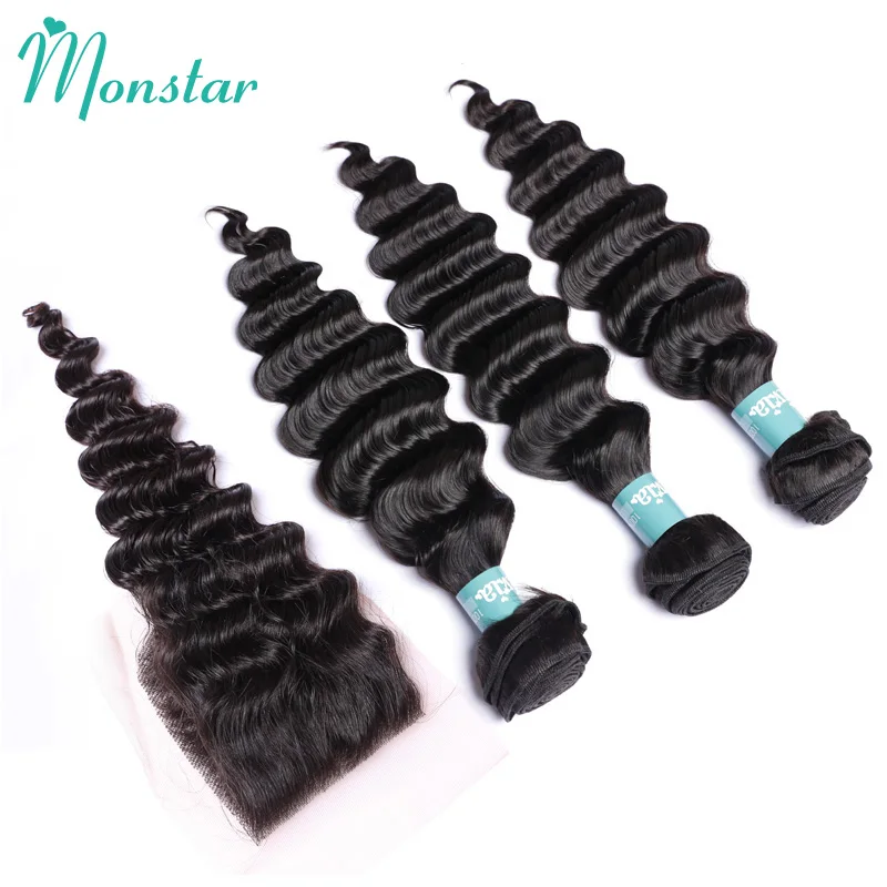 Monstar 8 28 дюймов перуанские волосы Remy свободная глубокая волна 2/3/4 пучки с