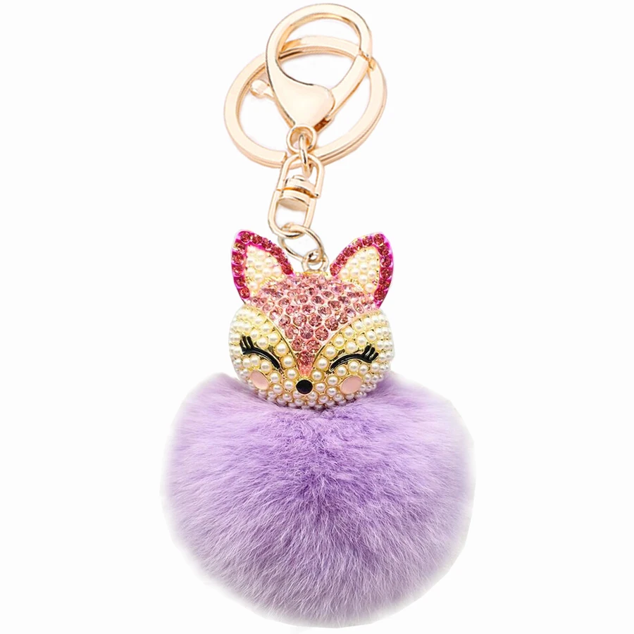 Charm Fur Ball Plush Keyring Creative Crystal Pompom Keychain Purse Bag