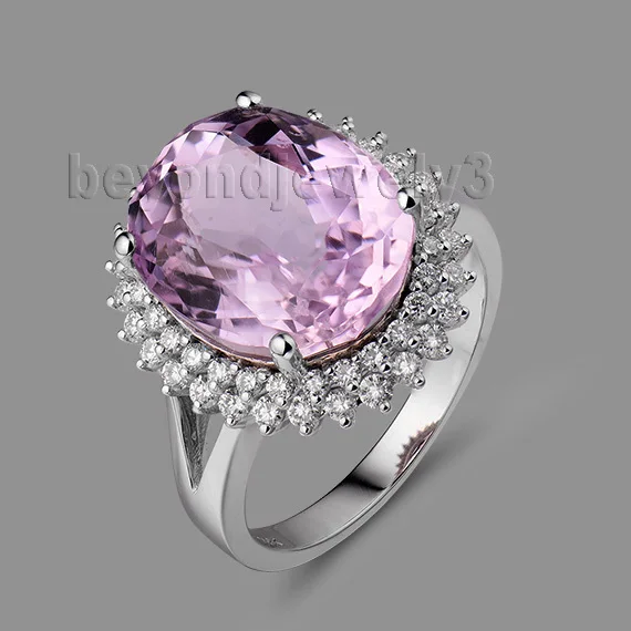 Nuovo anello Kunzite rosa Diam in oro bianco 18Kt anello di fidanzamento  romantico ovale 9x13mm WU225|ring oval|ring ringring gold pink - AliExpress
