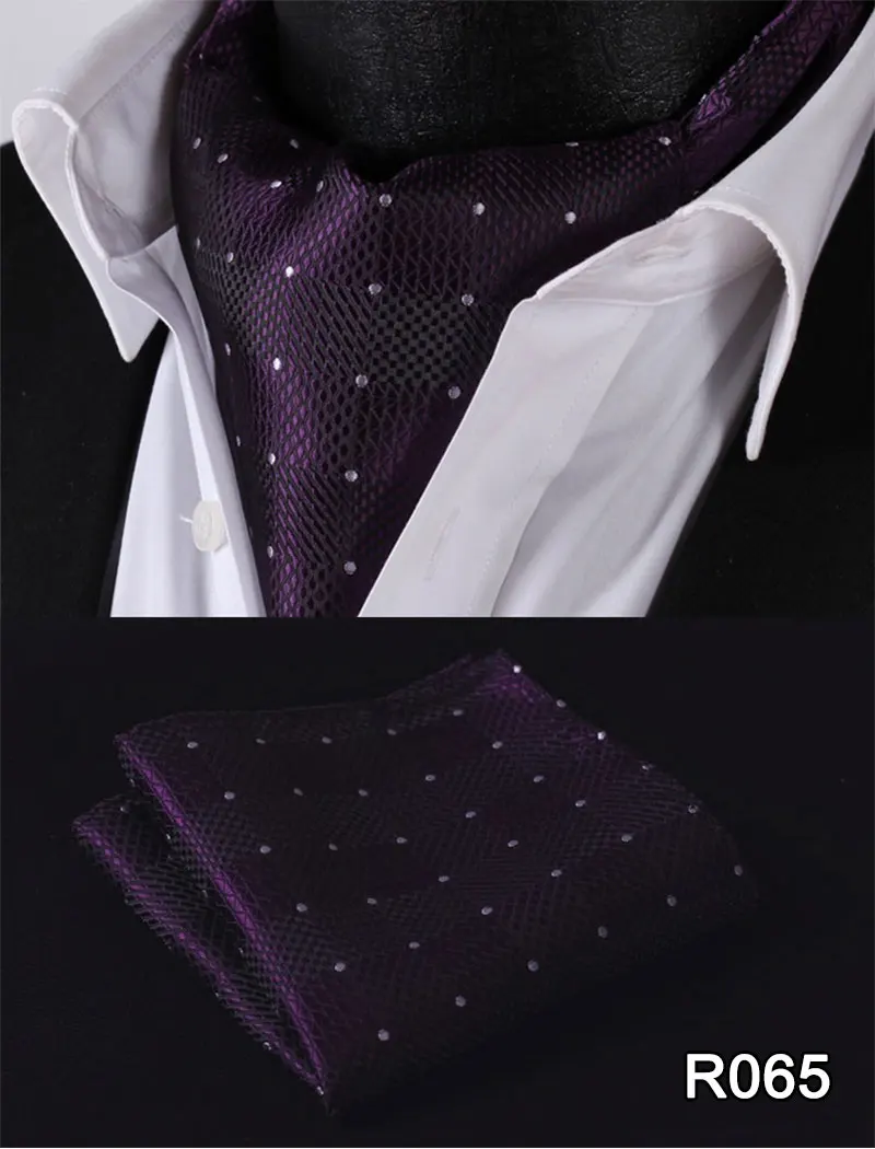  Check Striped Men Silk Cravat Ascot Tie Handkerchief Set #RM2 Party Classic Pocket Square Wedding