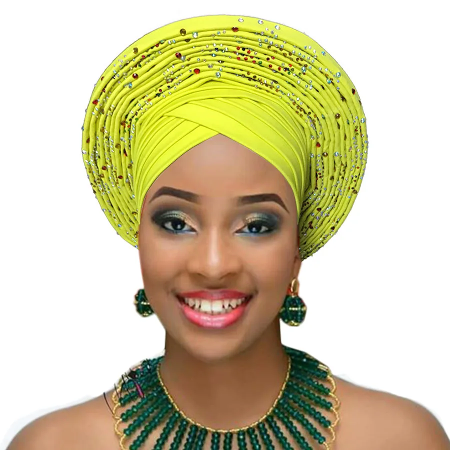2018 Nigerian gele headtie already made auto hele turban cap african aso ebi gele aso oke headtie big brim (9)