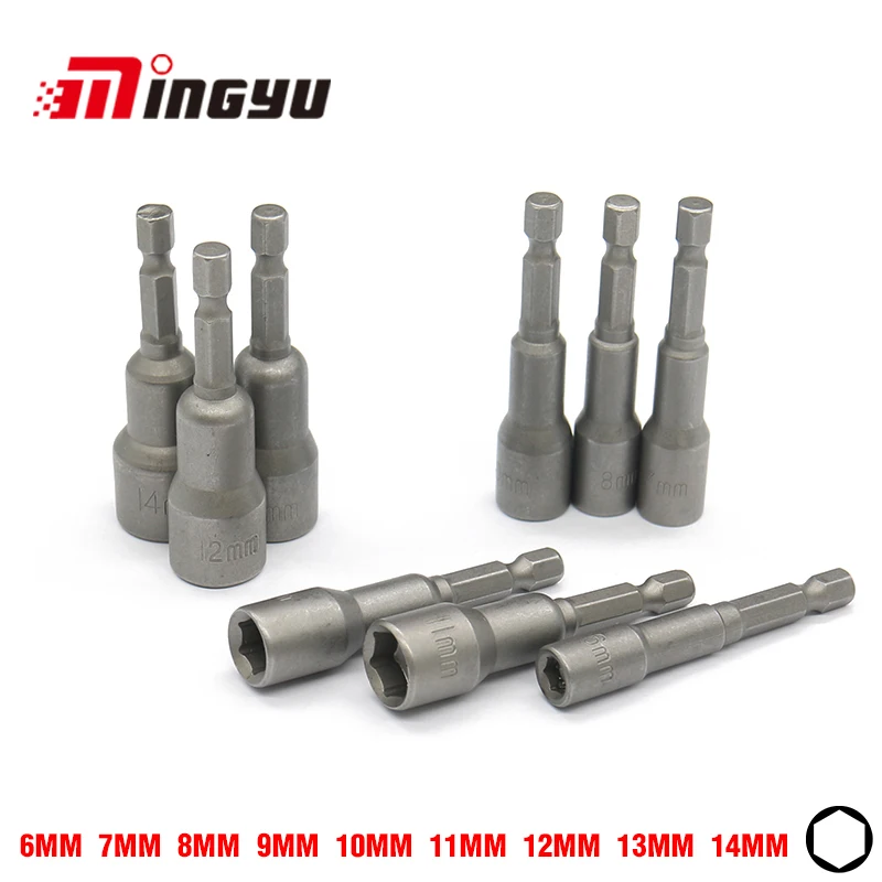 

MING YU 1PC Hex Socket Sleeve Nozzles Strong Magnetic Nut driver Set Drill Bit Adapter Sleeve Electric 6 7 8 9 10 11 -14MM