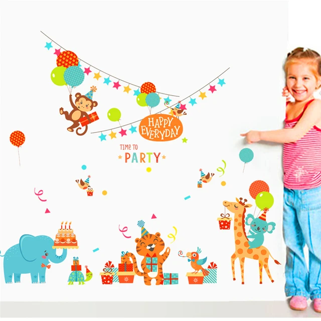 Kartun Hewan Monyet Harimau Birthday Party Decor Wall Stiker Untuk