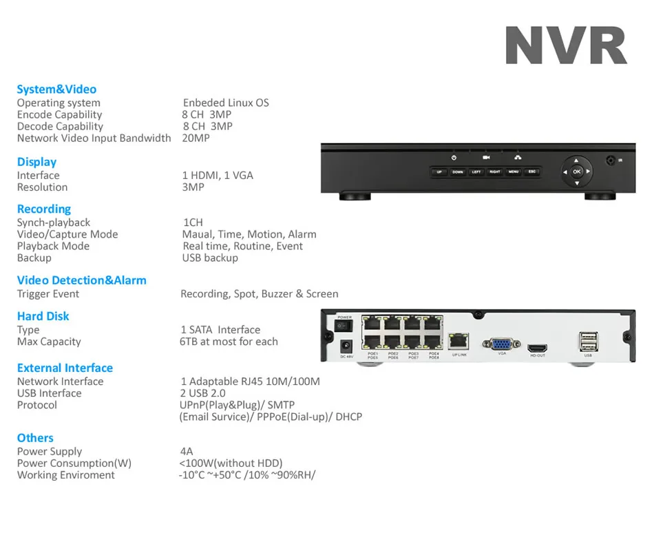 8CH 3MP POE безопасности Системы высокое качество H.265 POE NVR kit 48 V CCTV Камера Системы Открытый IP Камера Ночное видение 2 ТБ HDD