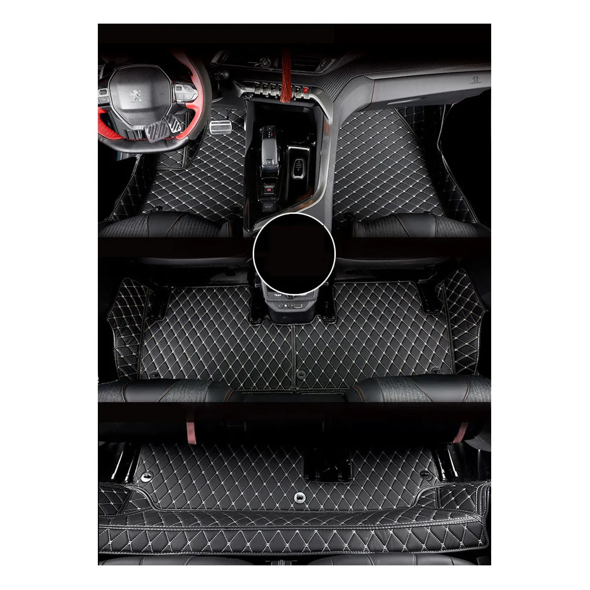 

lsrtw2017 leather car floor mat for peugeot 5008 2017 2018 2019 2020 7 seats 3 rows rug carpet accessories interior styling