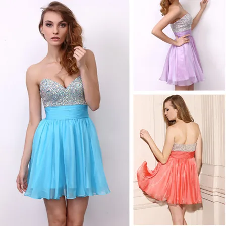 2013 Cheap Sweetheart Coral Lilac Blue Beads and Sequins Homecoming gowns Short Party Gown 21057 | Свадьбы и торжества