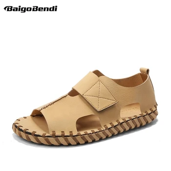 melhor Moda Homem Roman Sapatos De Lazer Chinelos De Couro Anti-skid Praia Peso Leve Gancho Loop Sandálias Verão Homem Sapatos Casuais