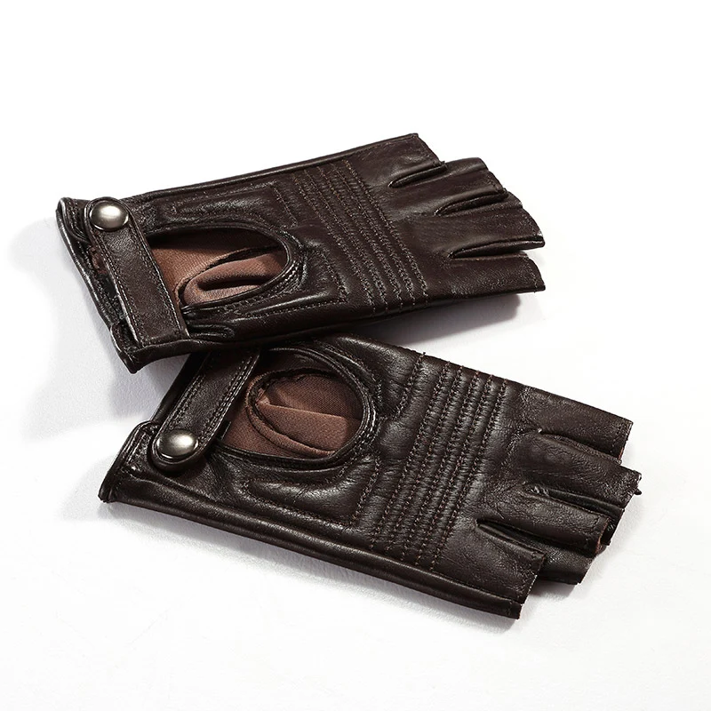 NEW 2019 Genuine Leather Women Semi-Finger Gloves Female Spring Autumn Thin Style Half Fingers Driving Sheepskin Gloves 1539