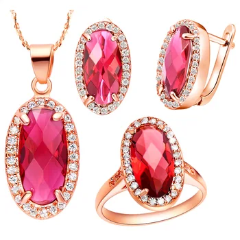 

Ring Women's Necklace Earrings Jewelry Sets SA suit made Austria red crystal jewelry fashion jewelry Luxury Girls Wedding