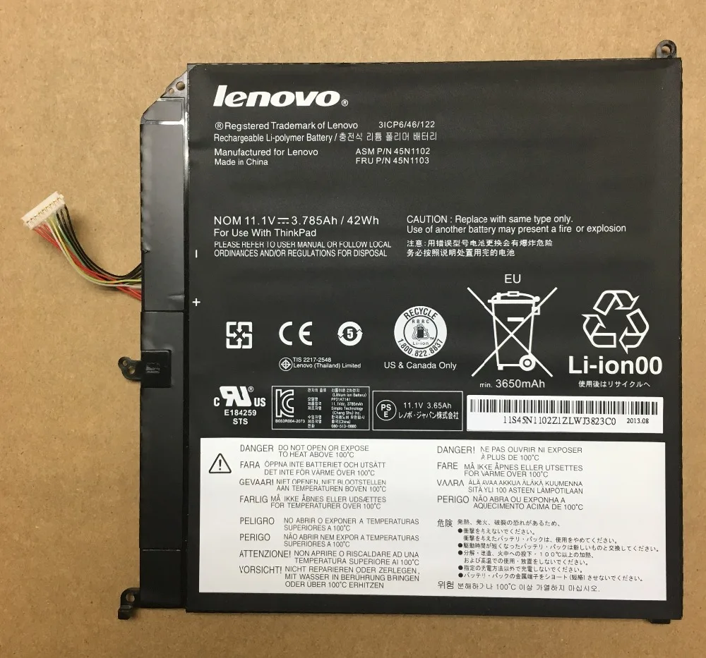 Новая Подлинная батарея для ноутбука LENOVO Thinkpad Helix серии 45N1102 45N1103 11 1 V 3650mAh |