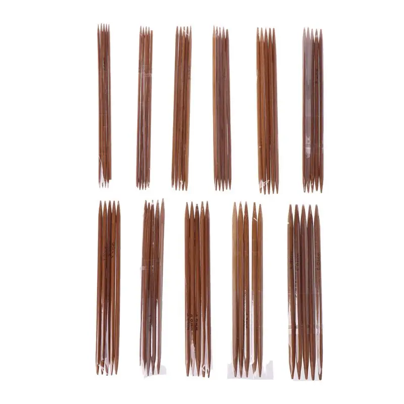 

55Pcs In 11Sizes Smooth Carbonized Bamboo Double Pointed Knitting Needles Set Bleached Craft Tools