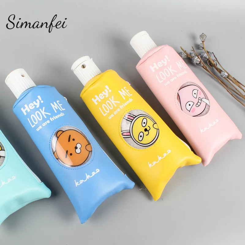 Simanfei Pen Bag School Pencil Case PU Cute Paint Pen Organizer Storage