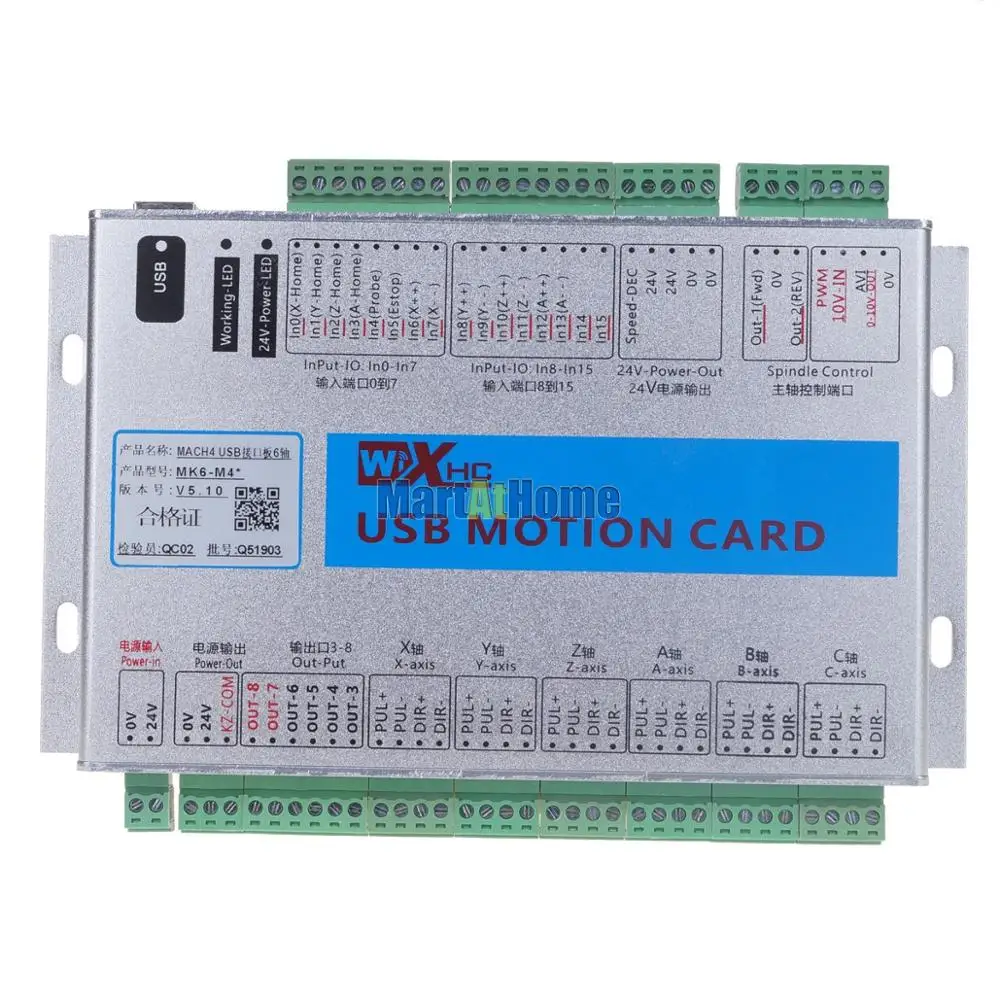 XHC USB 2MHz Mach4 CNC 6 Axis Motion control Card Breakout Board MK6-M4 для машинного центра, гравировальный станок с ЧПУ# SM782@ SD