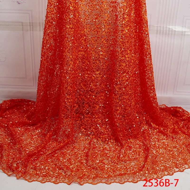 

African Lace Fabric With Sequins Orange Lace Fabric 2019 High Quality Lace Trim African French Lace Fabric For Woman GD2536B-3