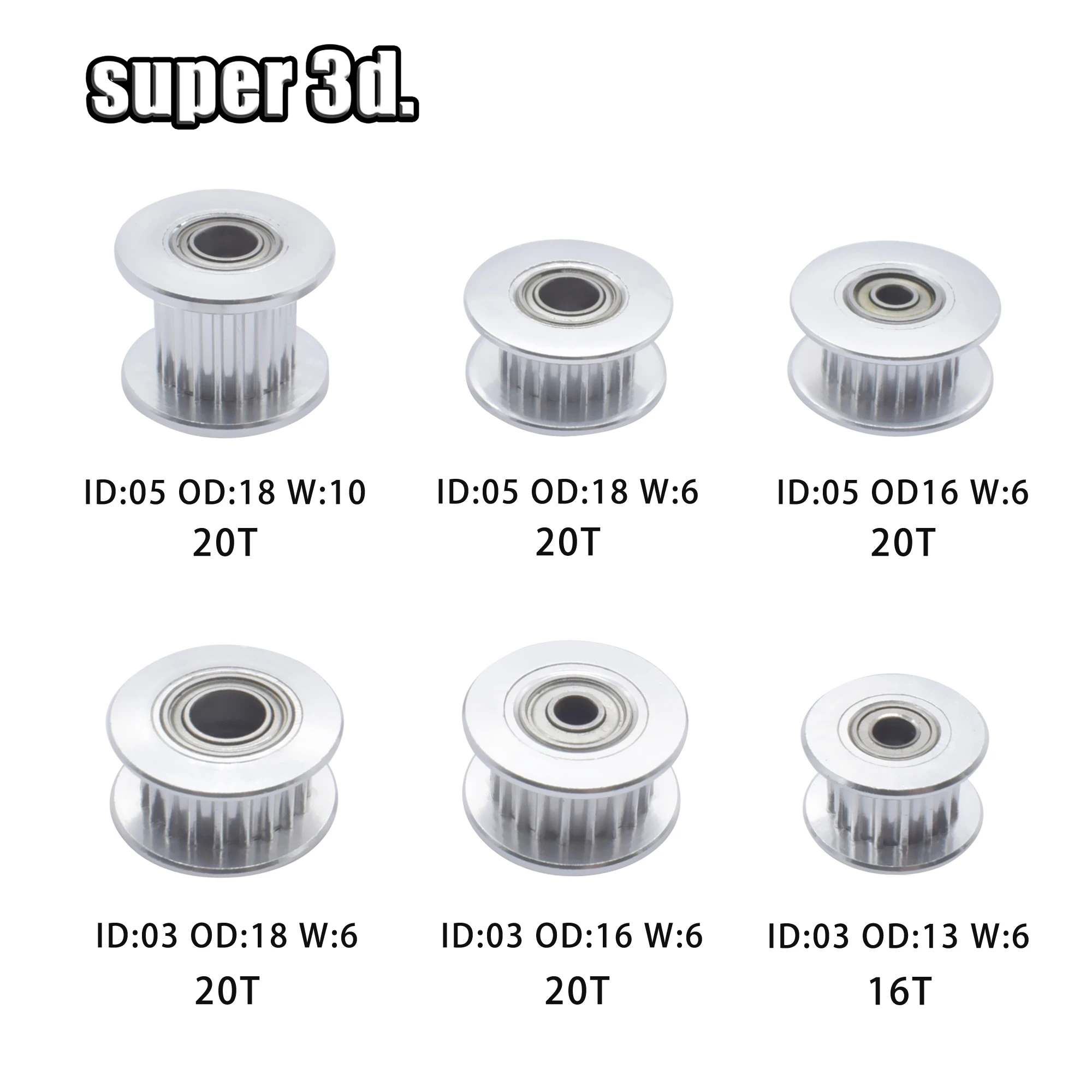 5pcs 3D Printer GT2 Idler Timing Pulley 20T ID3/5mm , OD 13/16