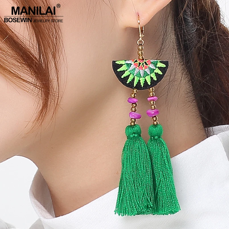 MANILAI Unique Embroidery Bohemian Dangle Earrings For Women Beads