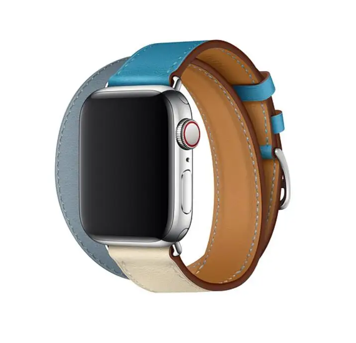 Серия 5/4/3/2/1 Double Tour удлиненные кожаный ремешок для наручных часов Apple Watch браслет для наручных часов iWatch 38 мм 42 мм 40 мм 44 - Цвет ремешка: Bleu Lin