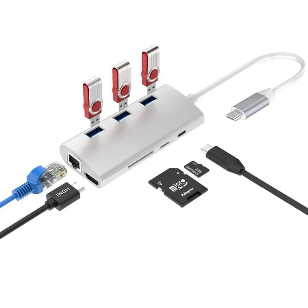 

USB C Hub,8 in 1 Type C Splitter with 3 USB 3.0 Hub Port&SD/TF Card Reader&4K HDMI Port&RJ45 Ethernet&Type C 3.1 Charging Port