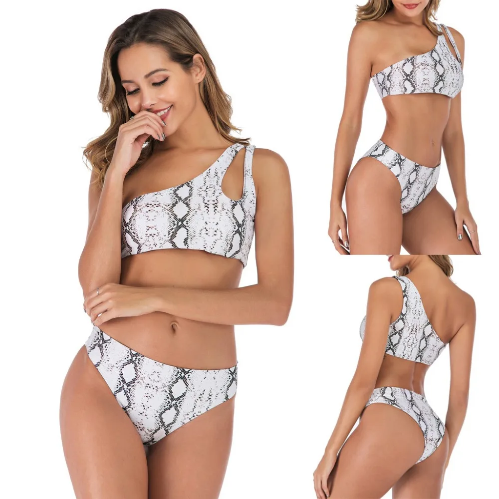 2019 sexy swimwear women one-Shoulder Snake Swimsuit Push Up Bikini Set Beach Sports Brazilian Bikini Set mujer brasile 40M29 (1) - 