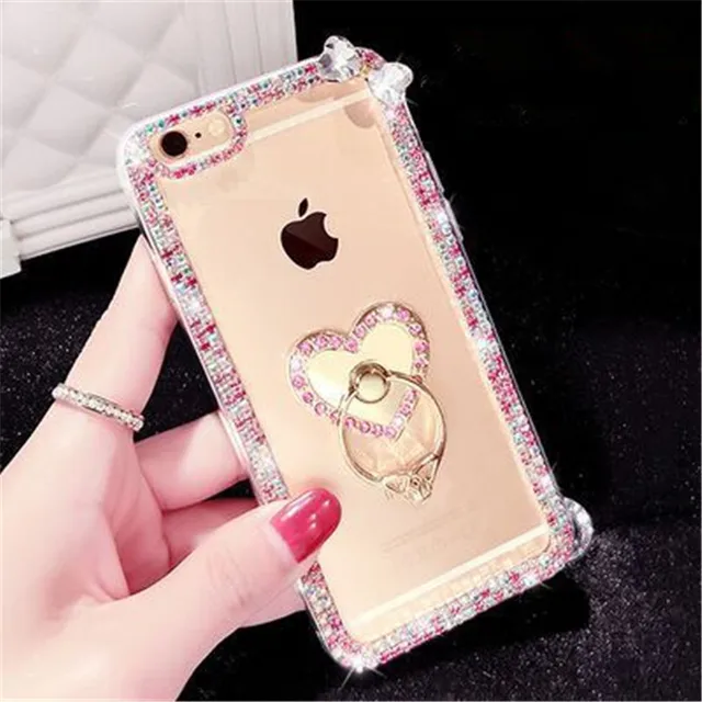 For iPhone 5C 5S 6 6S 7 8 Plus X Cute Fox Bling Rhinestones Diamond Chain Glitter Phone Case Soft Rubber Transparent Back Cover