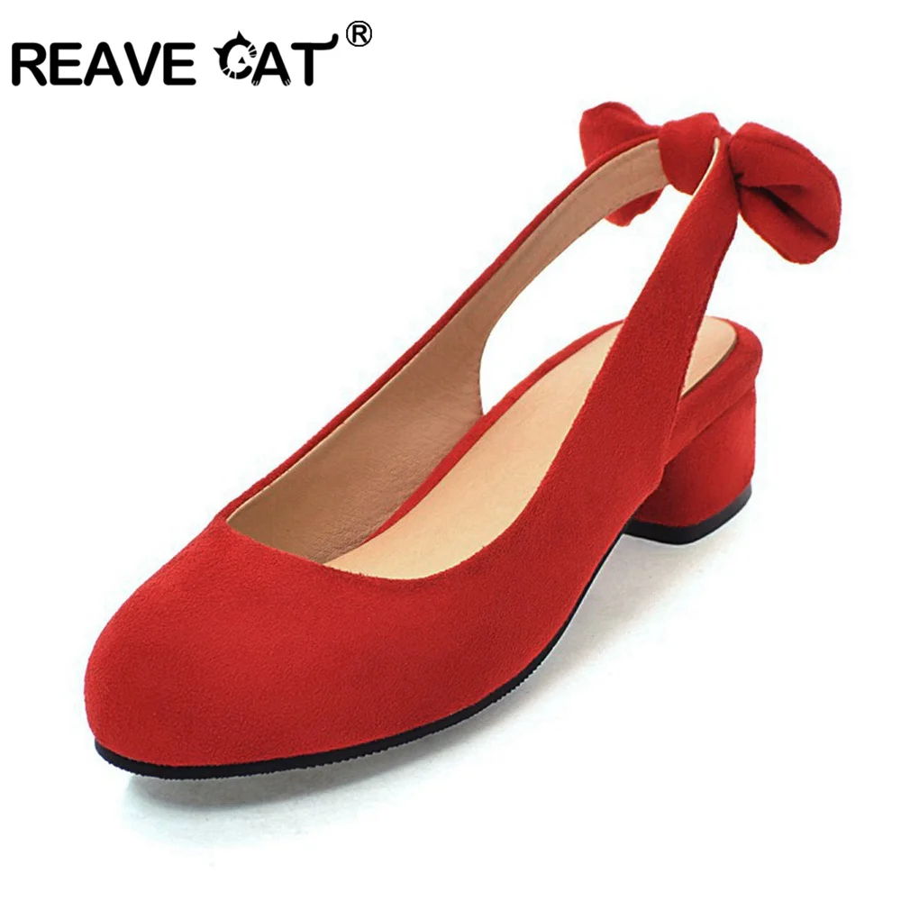 

REAVE CAT Shoes woman flats Ladies sandals Female mujer Round toe Bowtie Flock Boat shoes Plus size 30-45 Black Red Green A1622