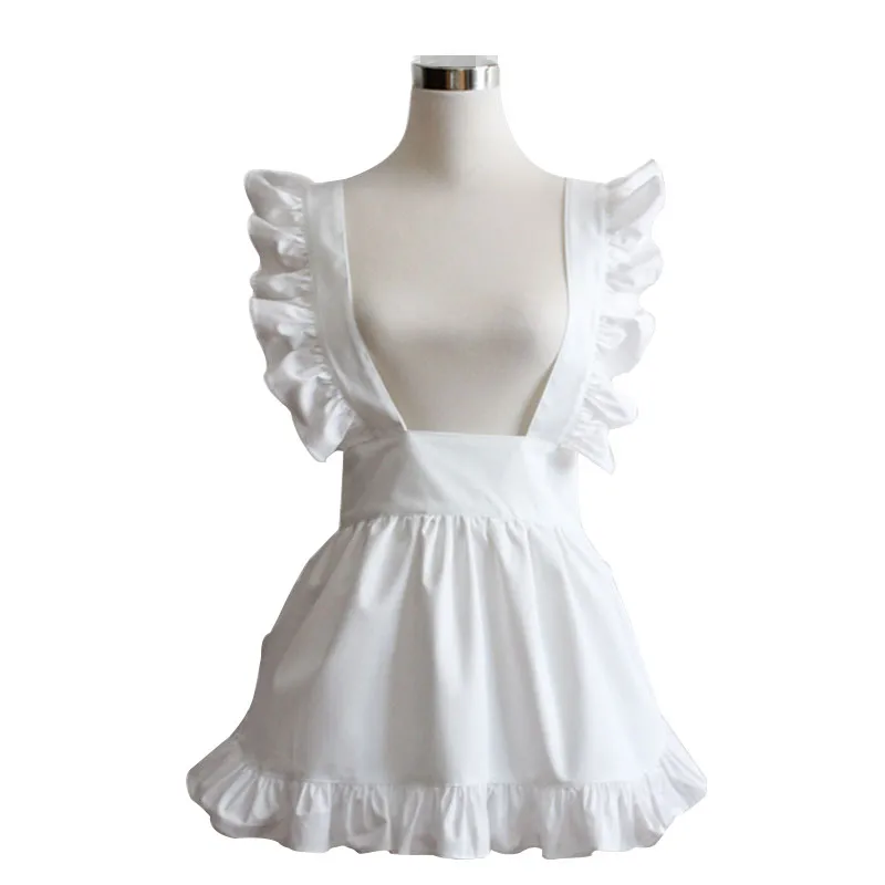Women Sexy Apron Plain White Cotton Japanese Elegant Ruffled Harajuku Soft Sister Cosplay Tablier de Cuisine Short Apron