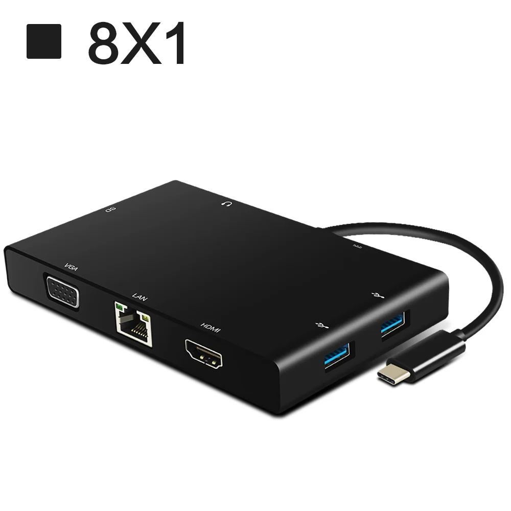 USB 3.1 type-c to HDMI VGA 8 in 1 Adapter type c to vga lan usb 3.0 3.5 audio type-c USB 3.1 type-c to HDMI VGA 8 in 1 Adapter type c to vga lan usb 3.0 3.5 audio type-c