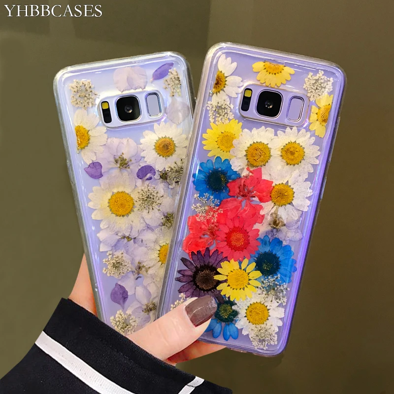 

YHBBCASES Dried Real Flowers Handmade Clear Pressed Phone Cover For Samsung Galaxy S8 S9 S10 Plus Note 10 8 9 Floral Soft Cases