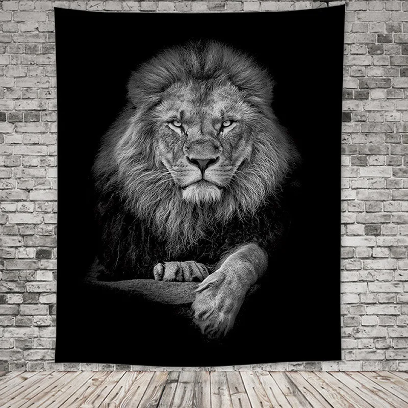 Настенный Гобелен из полиэстера с изображением Льва, тигра, леопарда, черного животного, скандинавский гобелен, пляжное полотенце 130*148/148*200 см, домашний декор - Цвет: Vertical Lion