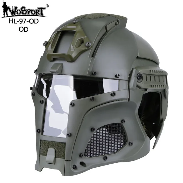 WoSporT тактический военный страйкбол пейнтбол с ПК объектив полный покрытый шлем аксессуары для CS Wargame шлем для съемки - Цвет: OD