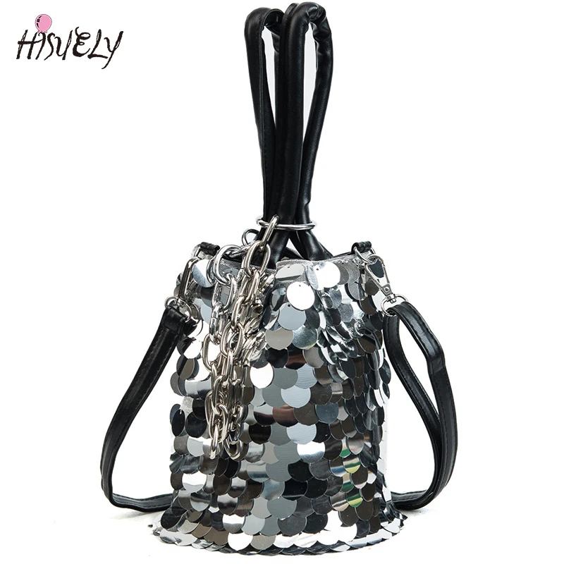 

Shining Bucket Bag Women Fashion Sequins Small Shoulder Bags New Design Mini Female Messenger Bag