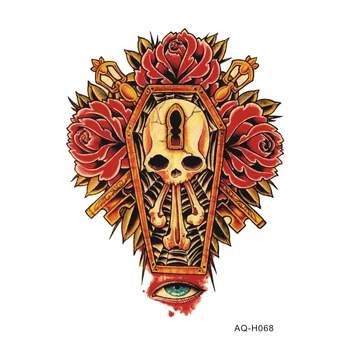 

Large Arm Sleeves Temporary Tattoo Sticker Mystery Flower Skull Arm Art Tattoo Male Half Indian Totem Fake Tatoo for Men BH-068