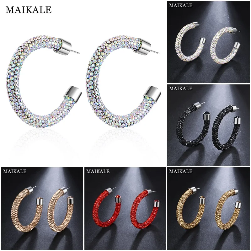 

MAIKALE New Fashion Austrian Crystal Hoop Earrings for Women Big Round Shiny Large Circle Rhinestone Earings Charm Jewelry Gift