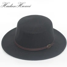 Фетровые шляпы в стиле ретро для мужчин и женщин с плоским верхом из шерсти и войлока с пряжкой на ремне, украшенные дамскими шляпками-лодочками