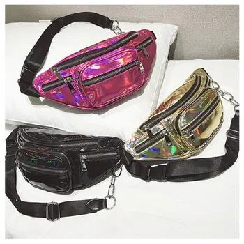 

by dhl or ems 50pcs Unisex Laser pu Leather Chains bag women High-capacity Shoulder Chest Bag Multi-purpose portable waist bag