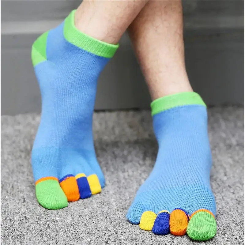 3 пары, летние мужские носки, пять пальцев, смешанные цвета, хлопковые милые носки до лодыжки, новинка, 5 пальцев, тонкие носки - Цвет: Синий