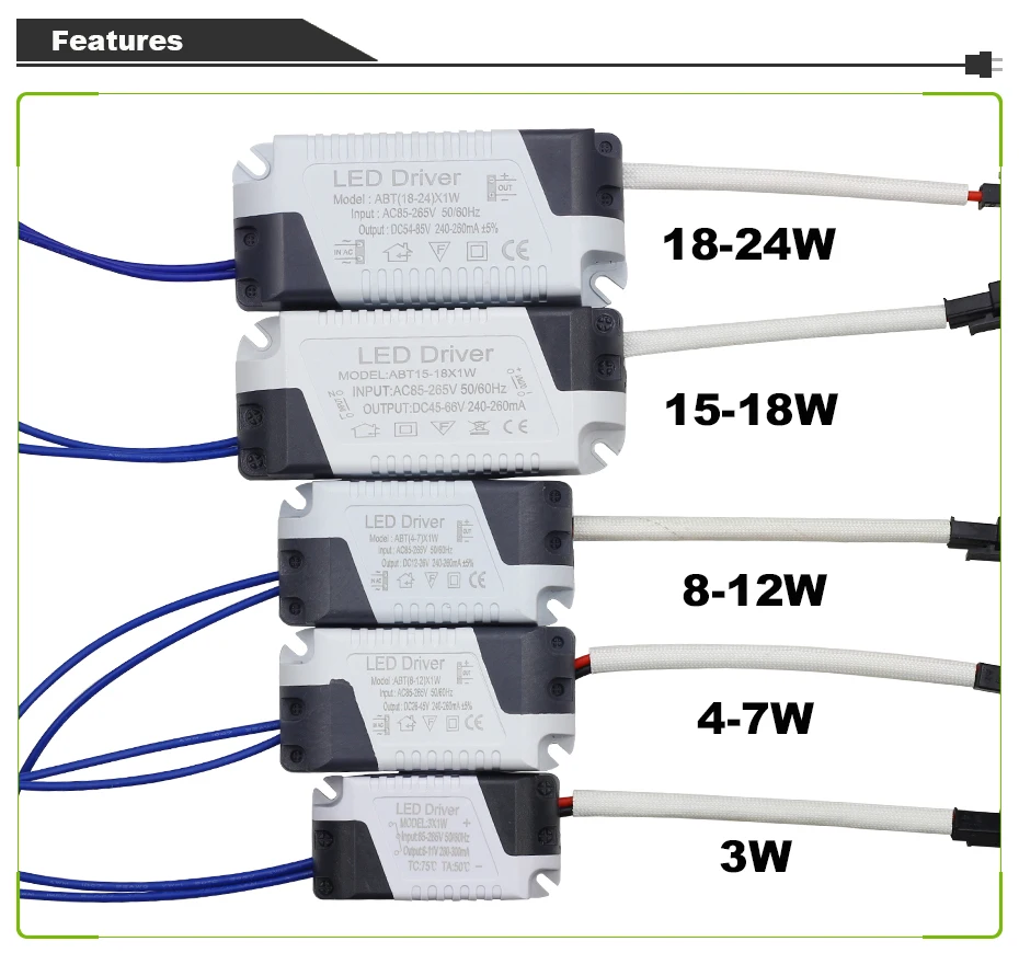 Светодиодный блок питания 1 Вт, 3 Вт, 5 Вт, 18 Вт, 25 Вт, ток 300 мА, светильник, трансформатор, адаптер, AC85-265V, светодиодный светильник, лампа