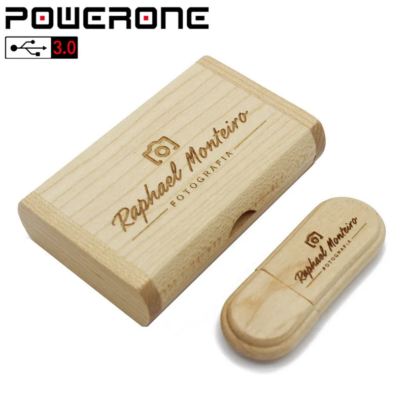 POWERONE USB 3,0 деревянный USB флеш-накопитель, ручка-накопитель из кленового дерева+ упаковочная коробка, флешка 8 ГБ 16 ГБ 32 ГБ 64 ГБ, карта памяти, свадебный подарок