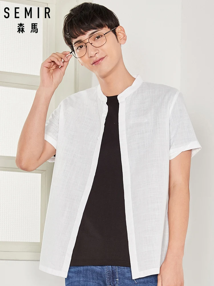 

SEMIR Collarless Shirt in Regular Fit for Men Men's Short Sleeve Shirt in 100% Cotton Mens Casual Shirts Male Fashion Top Summer