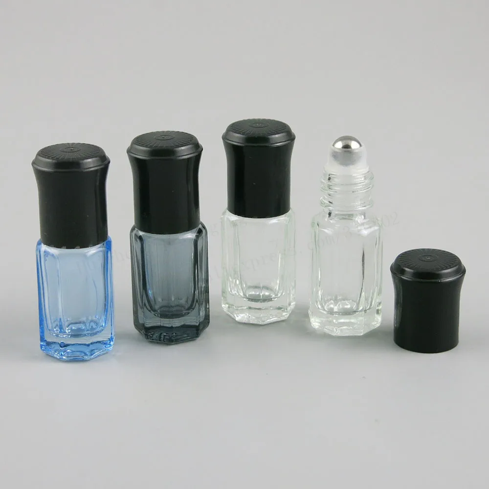 

50 x 3ml Empty Mini Glass roll on bottles for essential oils Refillable perfume bottle deodorant containers with black lid