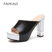 

FAMIAO Women's Summer Fashion Slipper Flip Flops Beach Wedge Thick Sole Heeled Shoes 2018 sexy high heel sandals ladies shoes