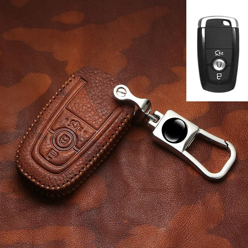 Чехол для автомобильных ключей из натуральной кожи для Ford Edge F250, 3 кнопки, умный чехол для ключей для автомобиля, аксессуары для интерьера, брелок