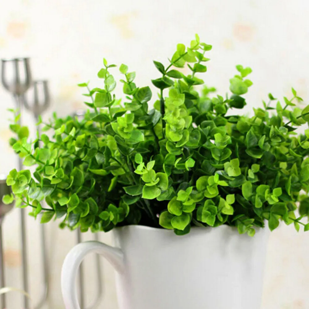 Artificial Plastic Eucalyptus Plant Flowers Green 7-Branches Cafe Office Home Room Hotel Table Decor Fake Floral