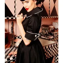 Женское винтажное 50s ретро рокабилли пин ап v-образным вырезом Половина рукава качели Миди черное платье размера плюс 4xl Платья vestidos Одежда