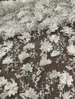 

beautiful 3d flower with full beads french net lace fabric JIANXI.C-52012 embroidered tulle lace fabric
