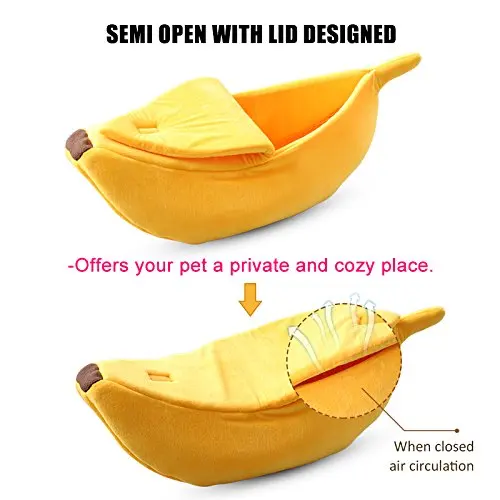  Hot Cute Pet Dog Cat Bed Banana Shape Fluffy Warm Soft Plush Home Bed (S)