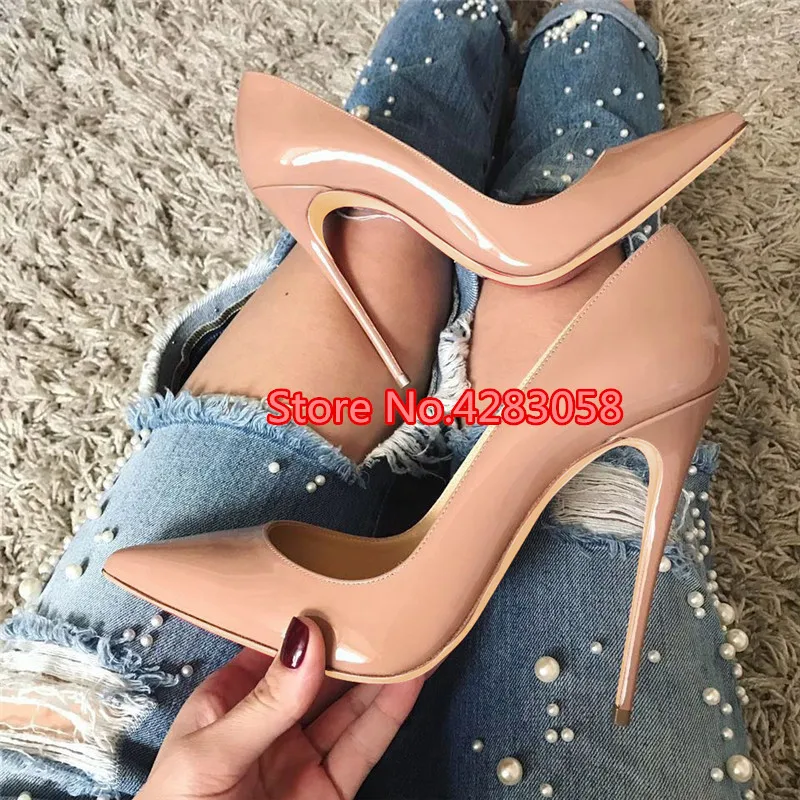 2019 Fashion free shipping Women lady nude Patent Leather Poined Toe Stiletto high heel pump HIGH-HEELED SHOES Wedding Shoes