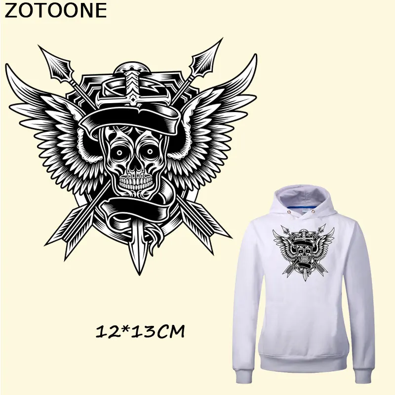 

ZOTOONE Cool Skull Wing Patches for Clothing DIY Heat Transfer Sticker Jeans Pyrography Press Appliqued Decoration Iron on Patch