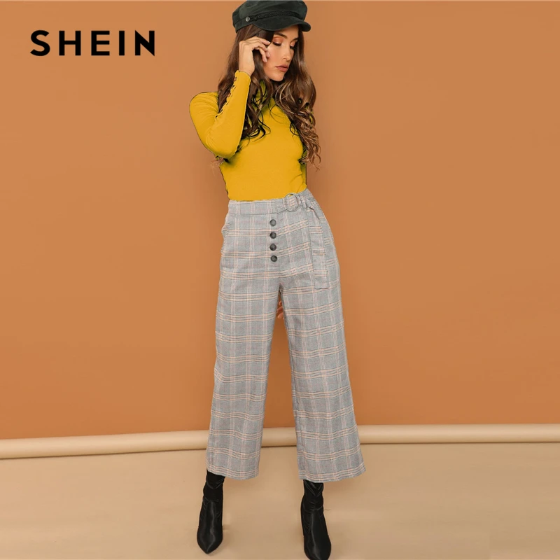 SHEIN Облегающий Топ С Пуговицами Яркая Однотонная Водолазка Отделкой Офисный